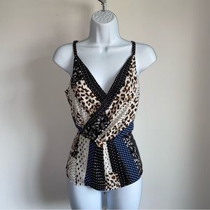 CAbi Samantha Crossover Cami Top Animal Print Polka Top Size 4 Leopard Stripe